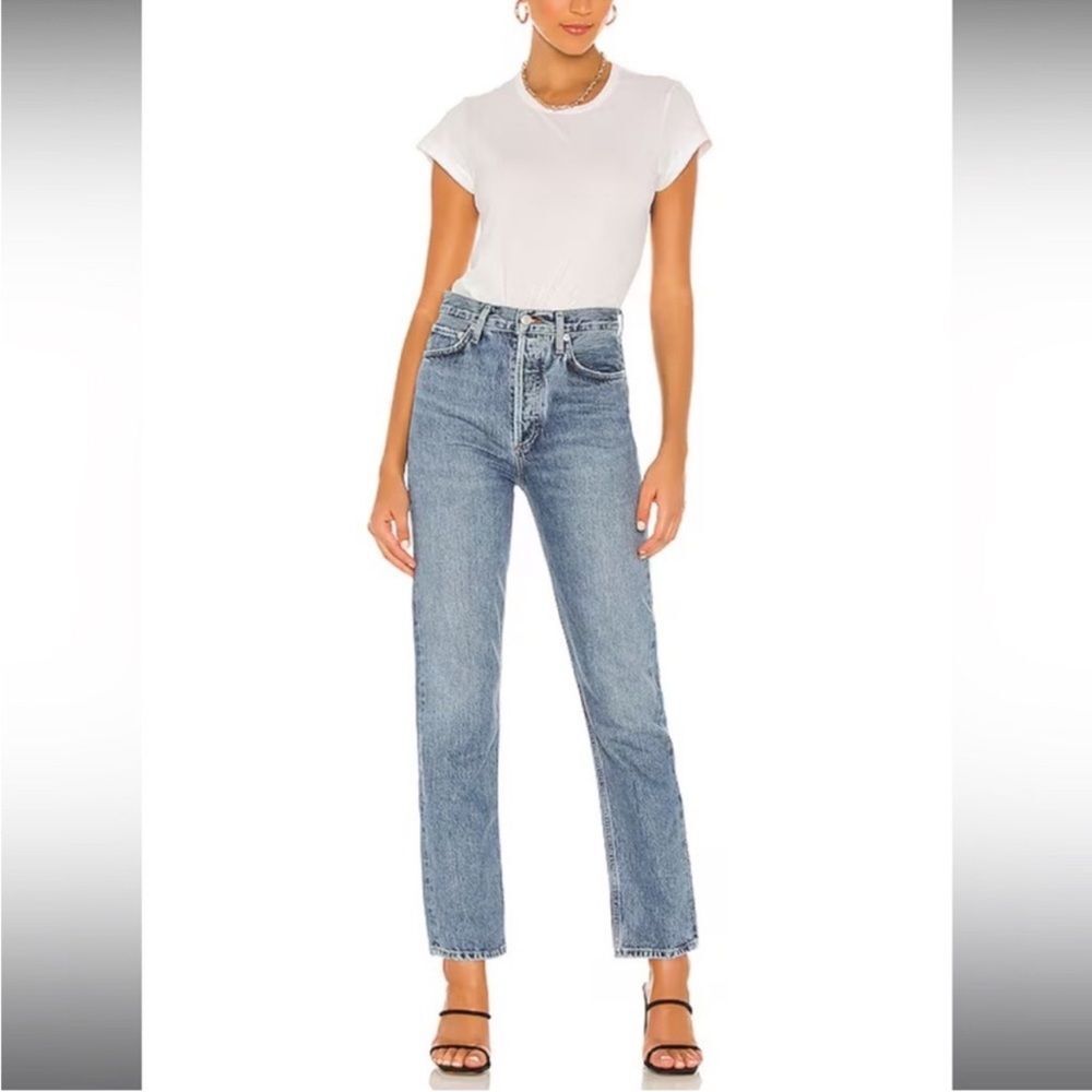 Agolde Straight Leg Jeans in Light Blue Wash